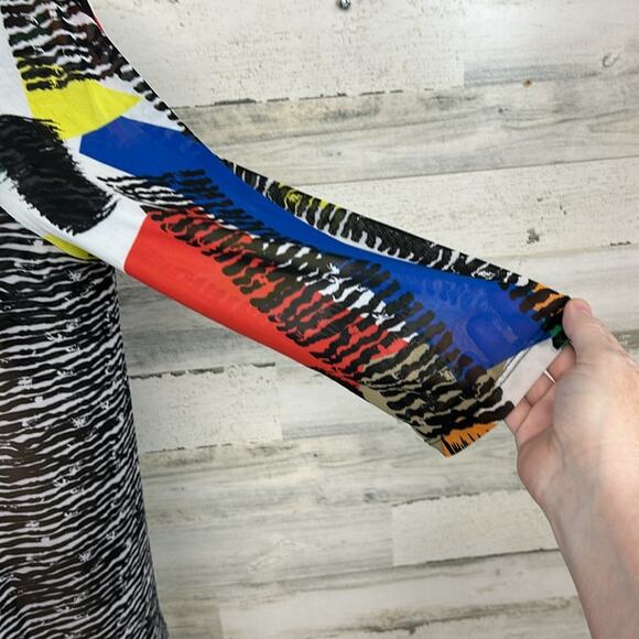 Ali Miles Tunic Top XL Multi Color Retro Geometric Loud Art To Wear Semi Sheer - Picture 2 of 10